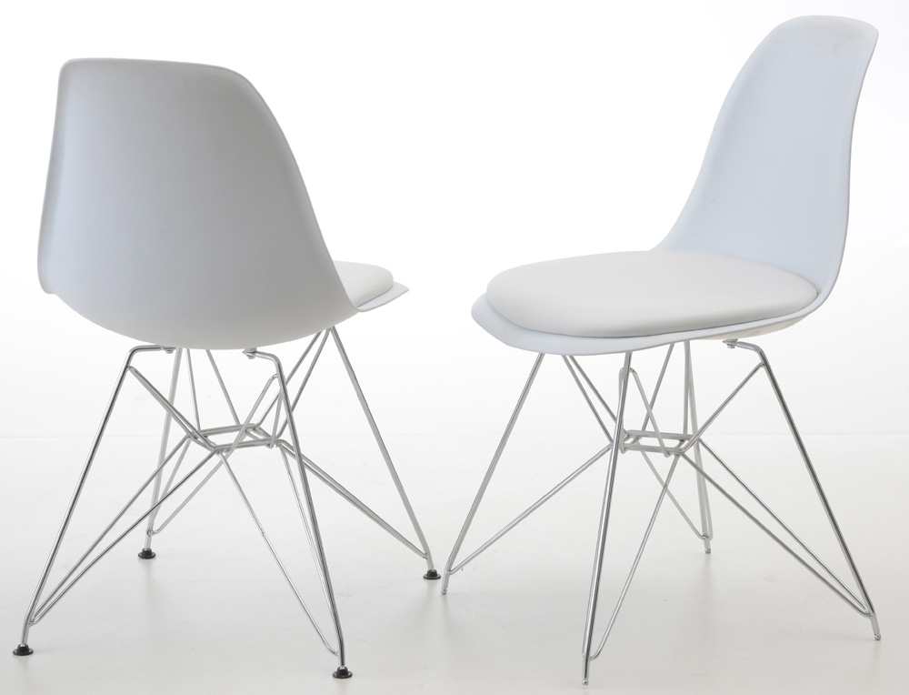 Pair of Eames Style Eiffel Base Side Chairs