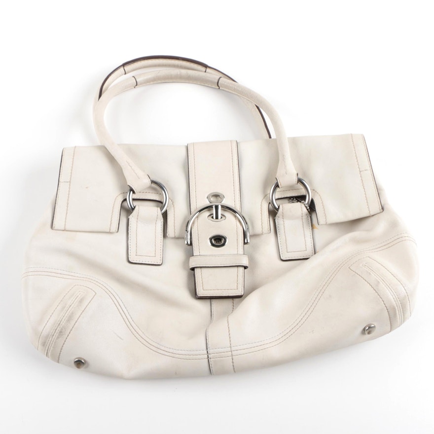 Vintage Coach Soho White Leather Flap Satchel