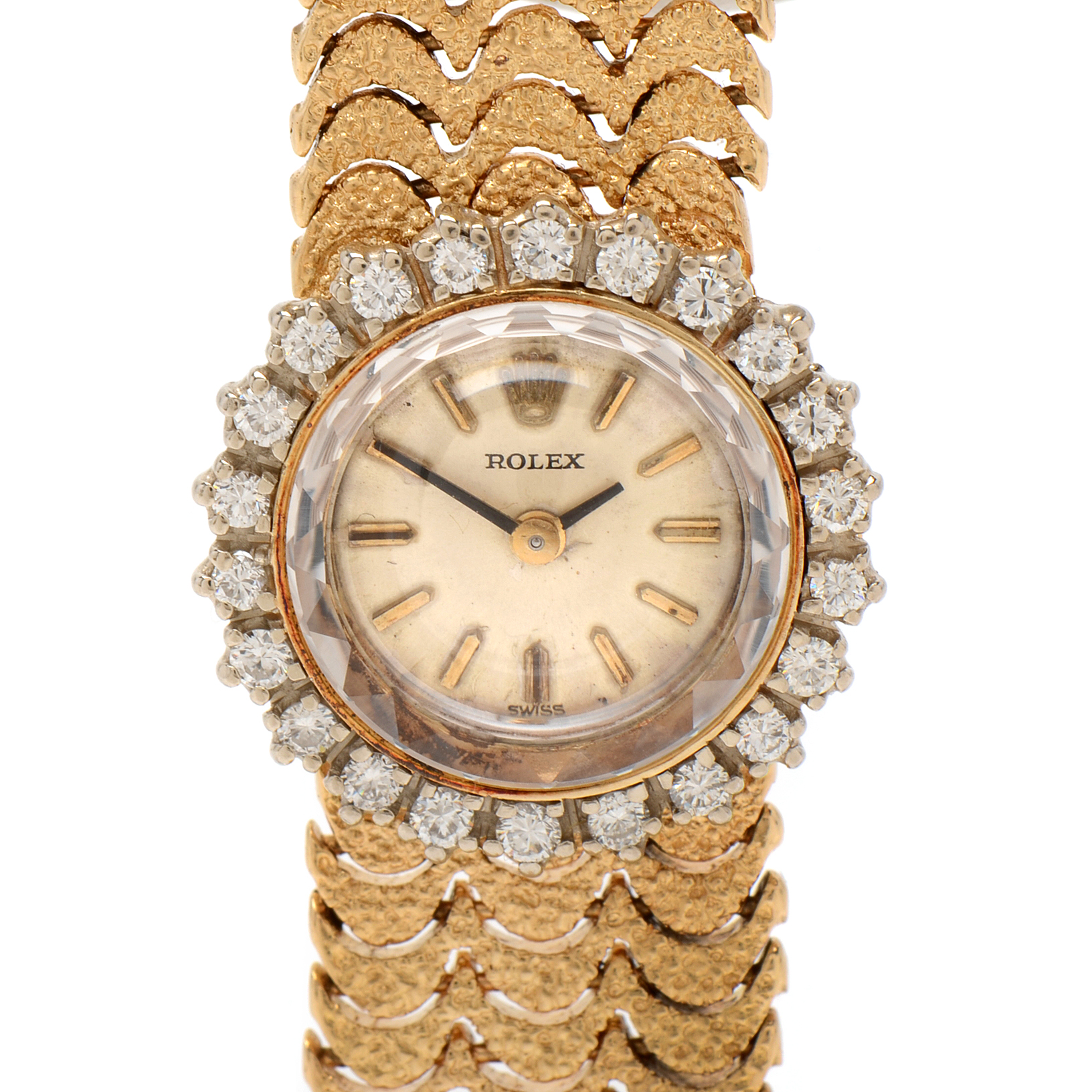 1960s Rolex 14K Yellow Gold and Diamond Bezel Watch