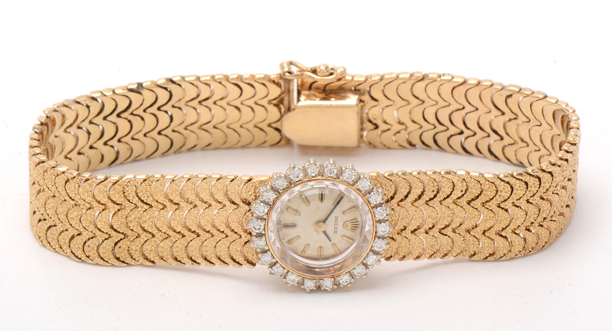 1960s Rolex 14K Yellow Gold and Diamond Bezel Watch