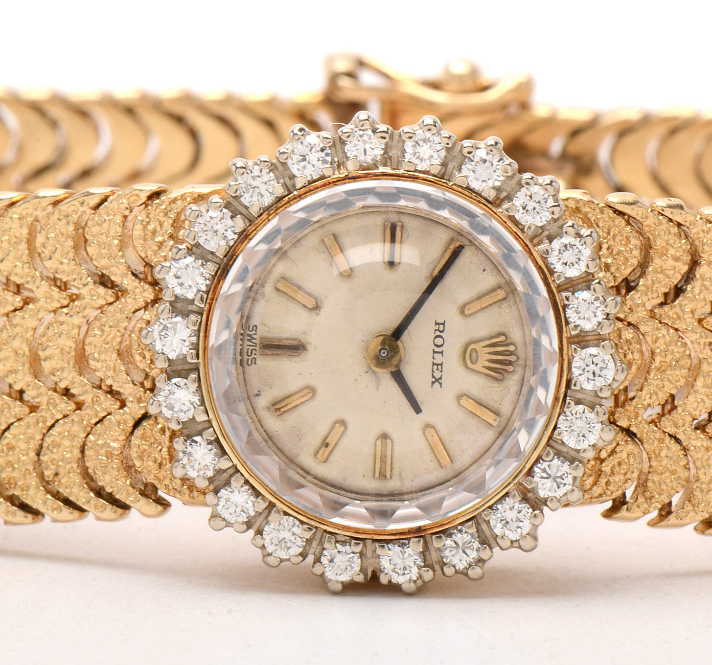 1960s Rolex 14K Yellow Gold and Diamond Bezel Watch