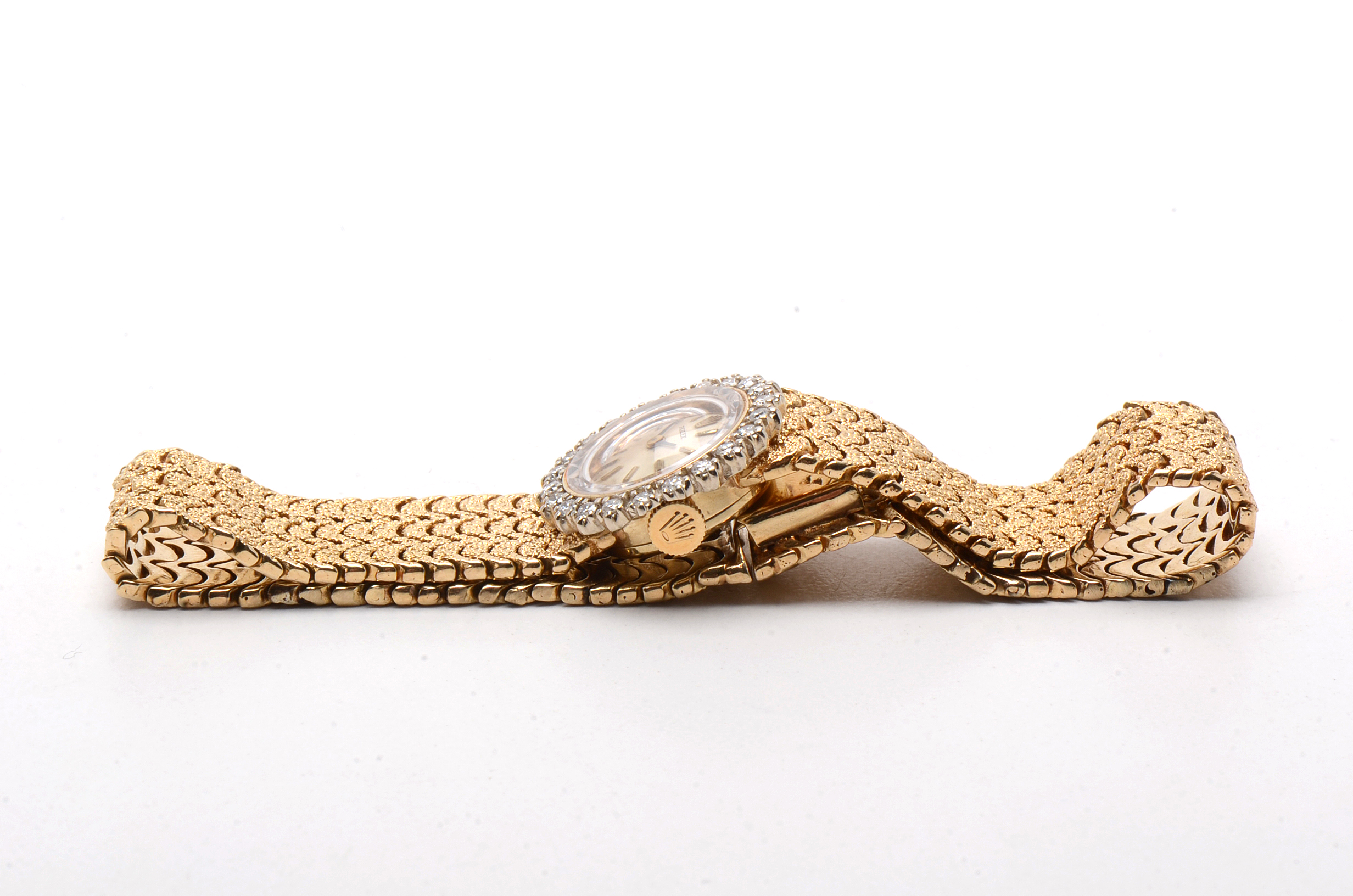 1960s Rolex 14K Yellow Gold and Diamond Bezel Watch