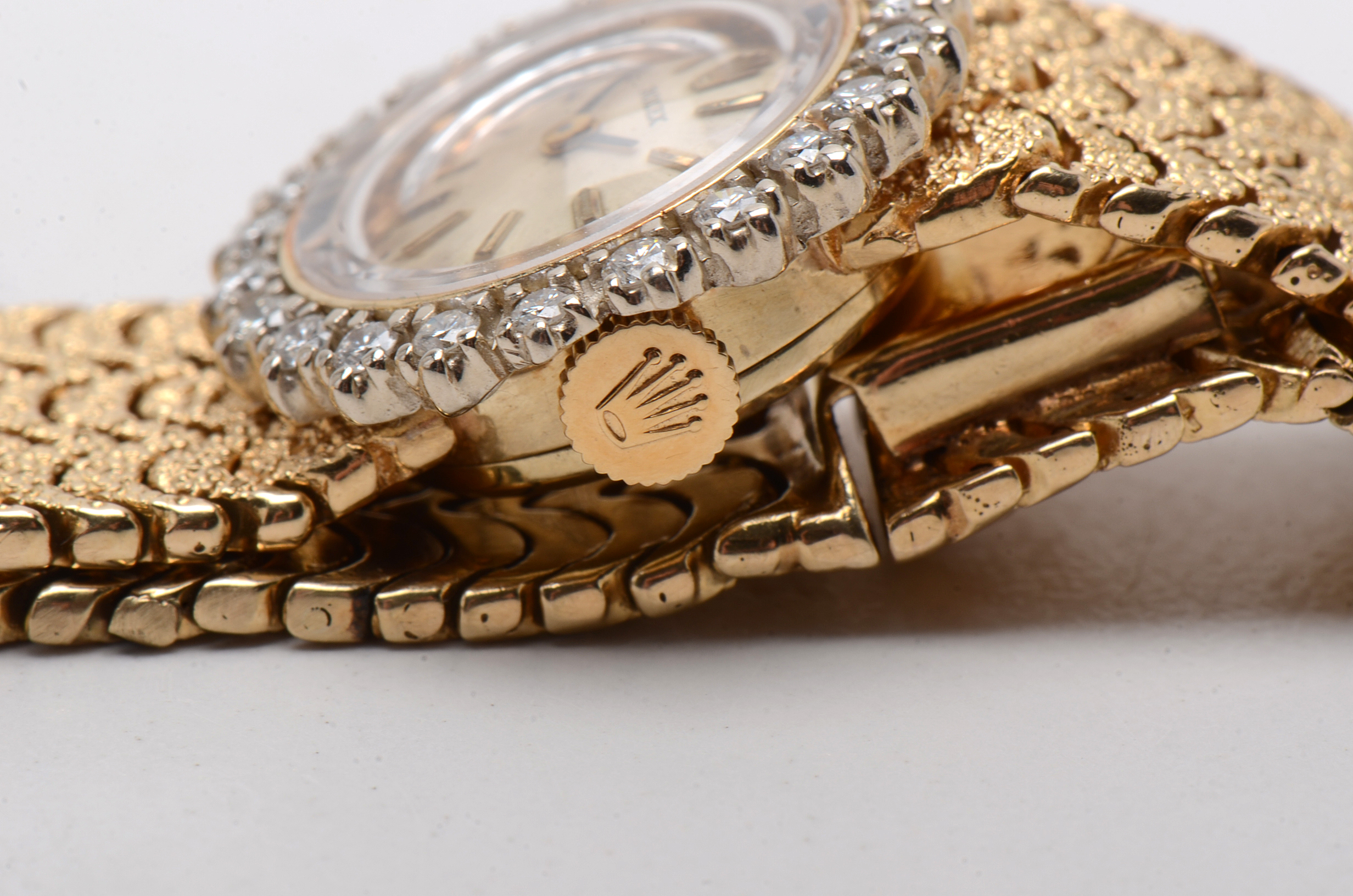1960s Rolex 14K Yellow Gold and Diamond Bezel Watch