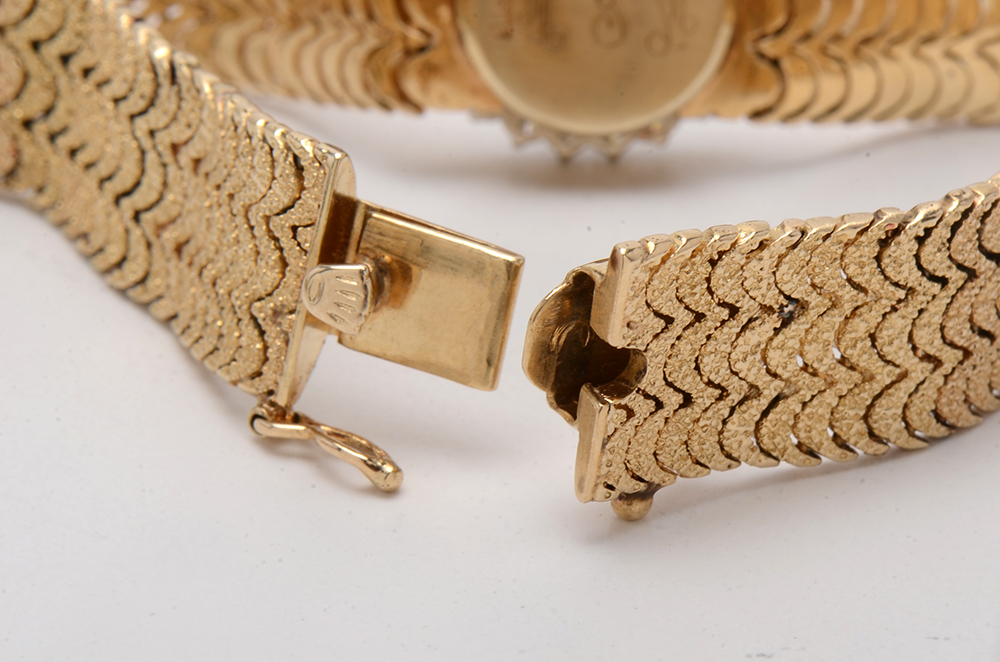 1960s Rolex 14K Yellow Gold and Diamond Bezel Watch
