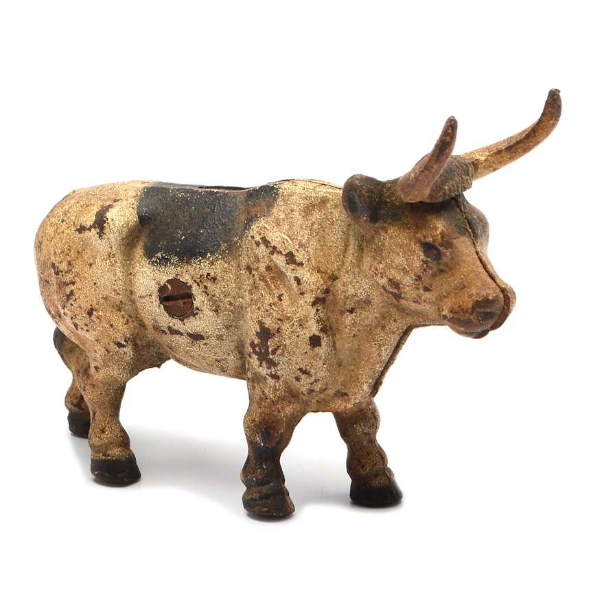 Antique Bull Or Longhorn Steer  Cast Iron Still Bank