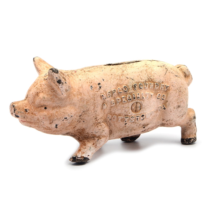 Vintage Advertising Cast Iron Pig Bank