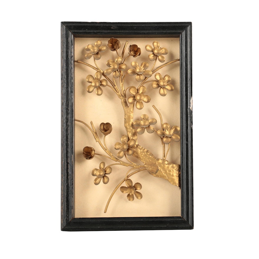 Gold Tone Metal Tree Sculpture in Shadowbox Frame