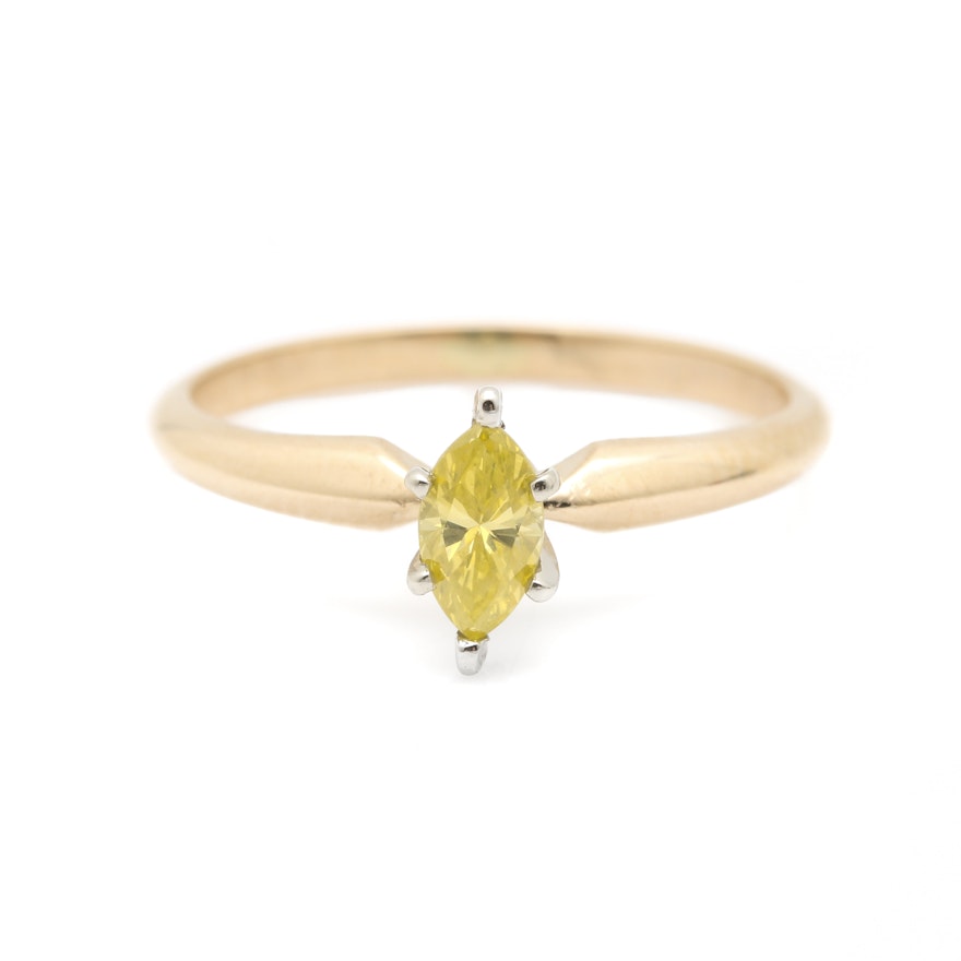 14K Yellow Gold Irradiated Yellow Diamond Solitaire Ring