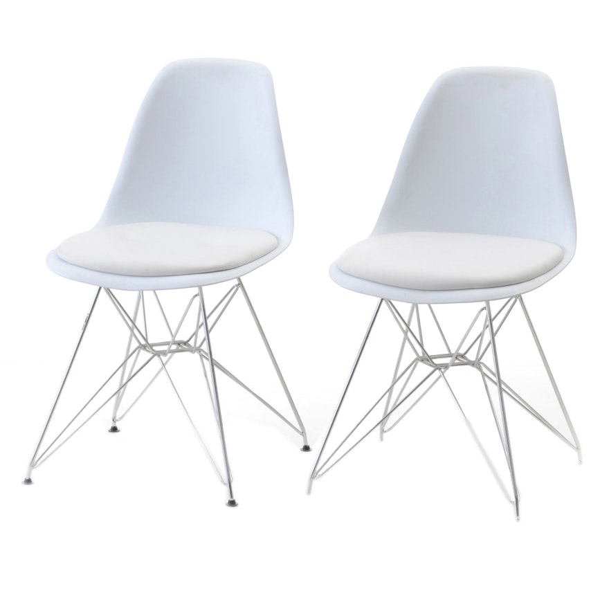 Pair of Eames Style Eiffel Base Side Chairs