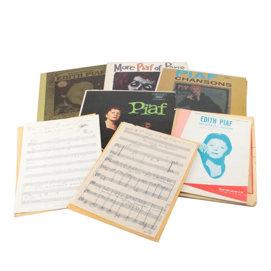 Édith Piaf LPs and Sheet Music