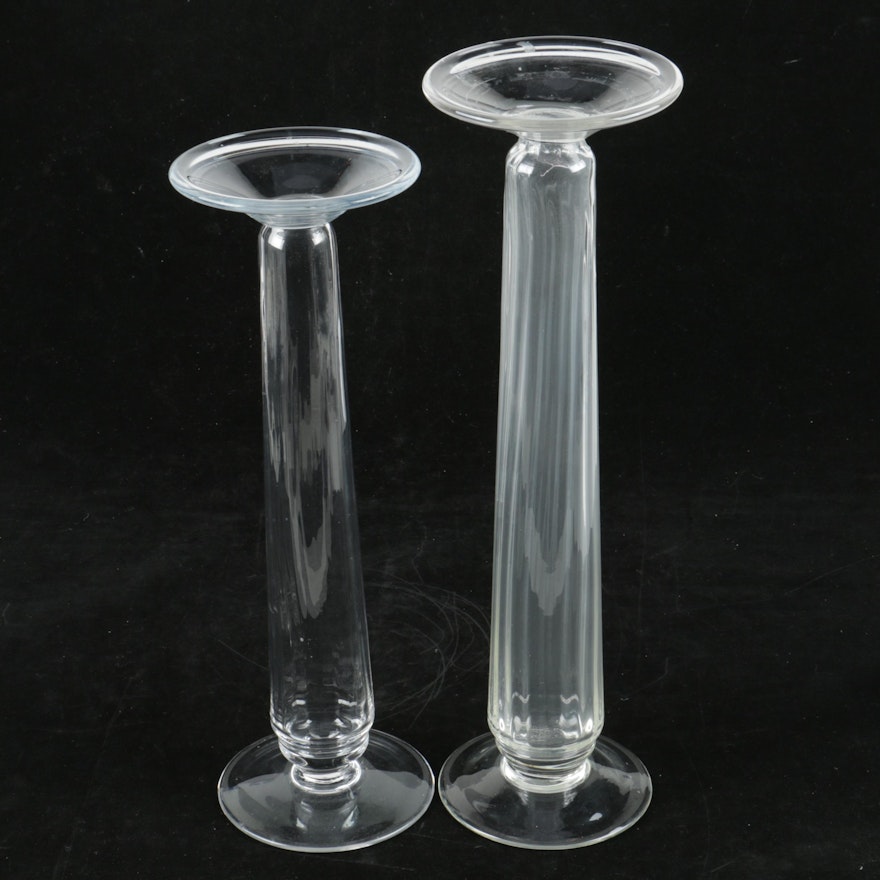 Pair of Clear Glass Pillar Candle Holders