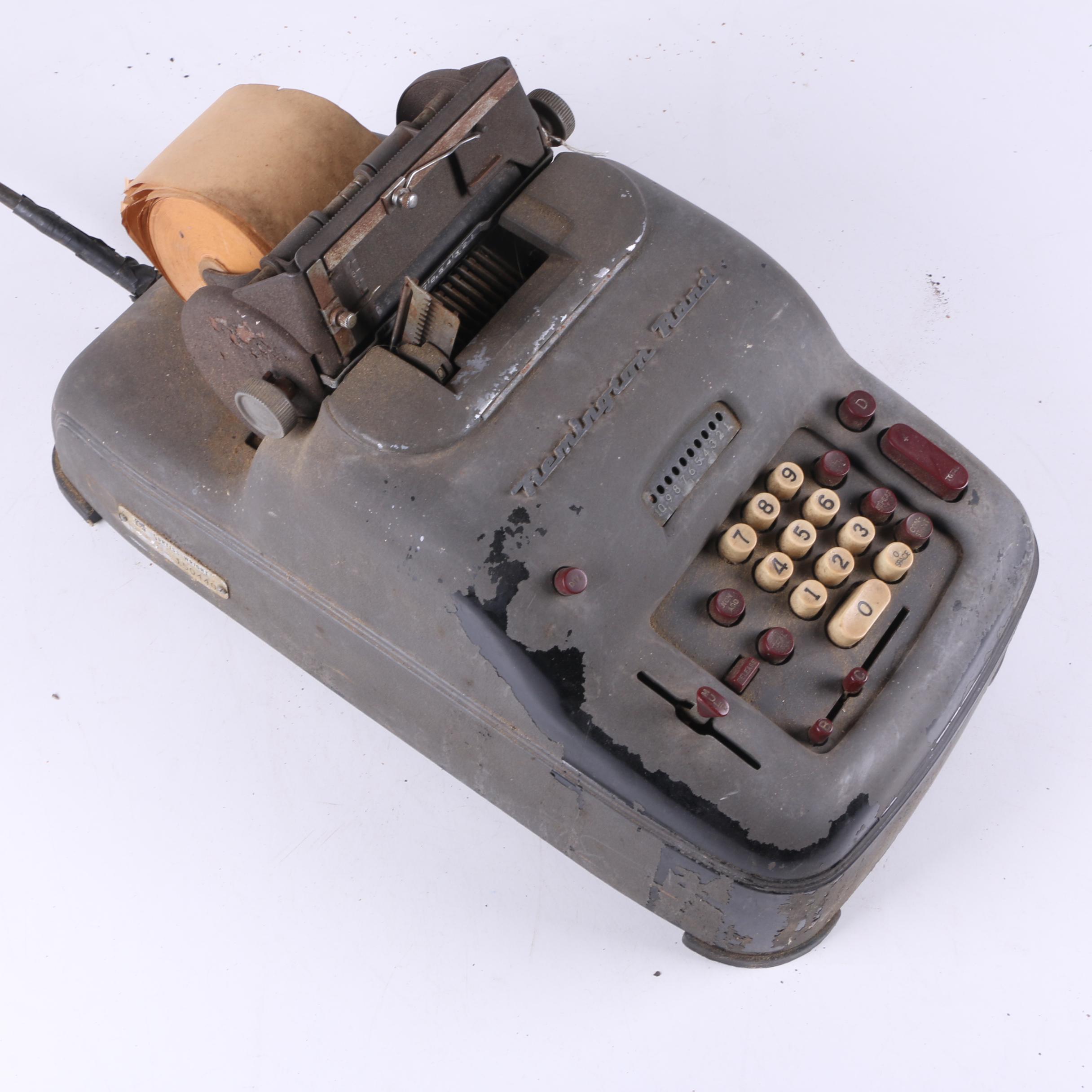 Vintage Remington Rand Adding Machine with Curtiss-Wright Industrial Tags