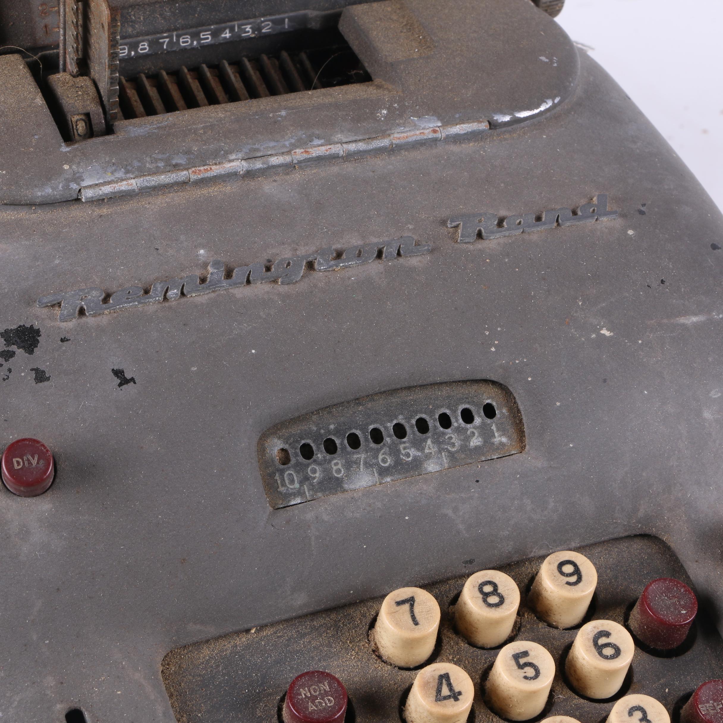 Vintage Remington Rand Adding Machine with Curtiss-Wright Industrial Tags