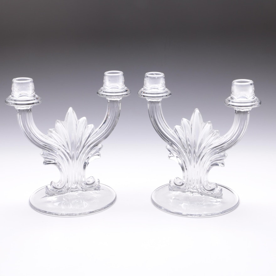 Glass Double Armed Candle Holders