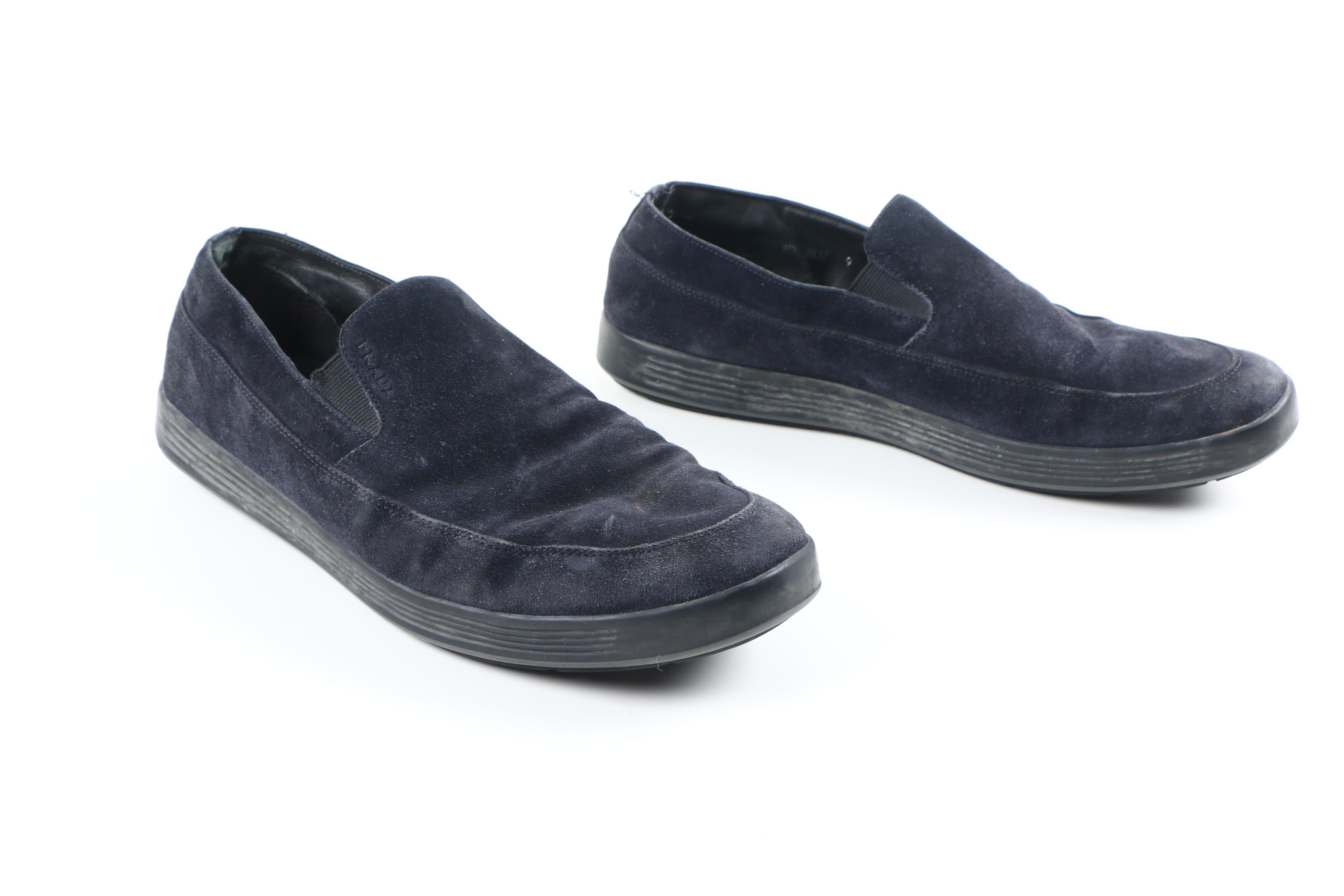 Prada Black Suede Slip-On Shoes