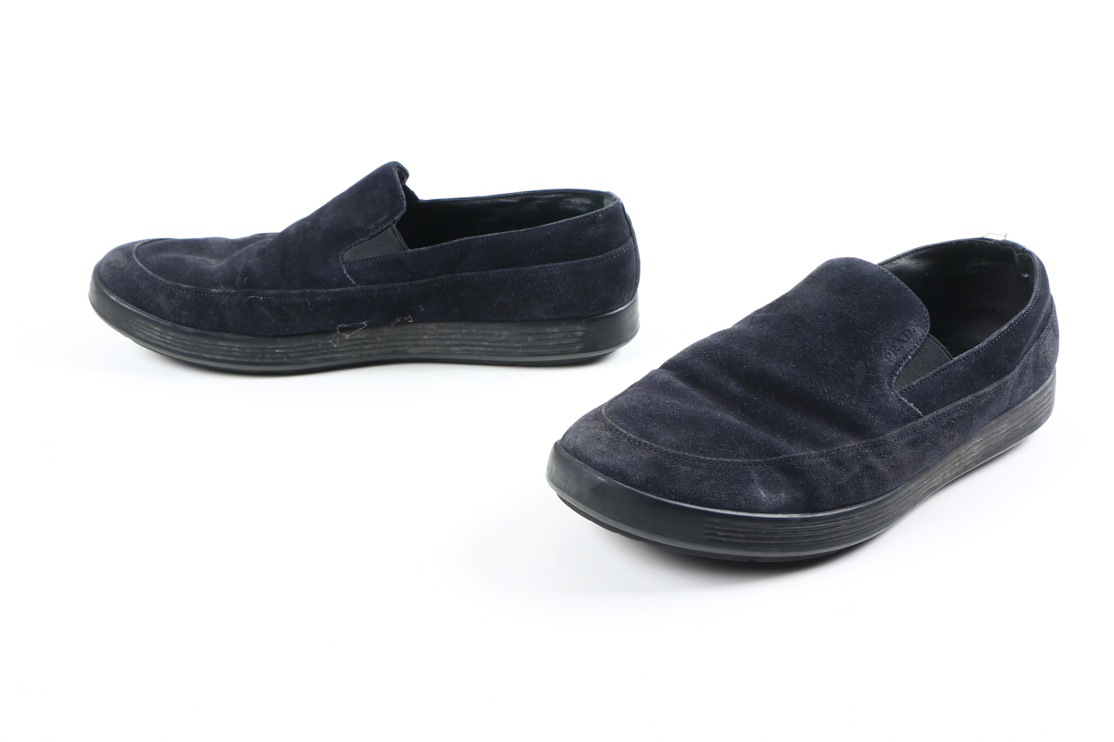 Prada Black Suede Slip-On Shoes