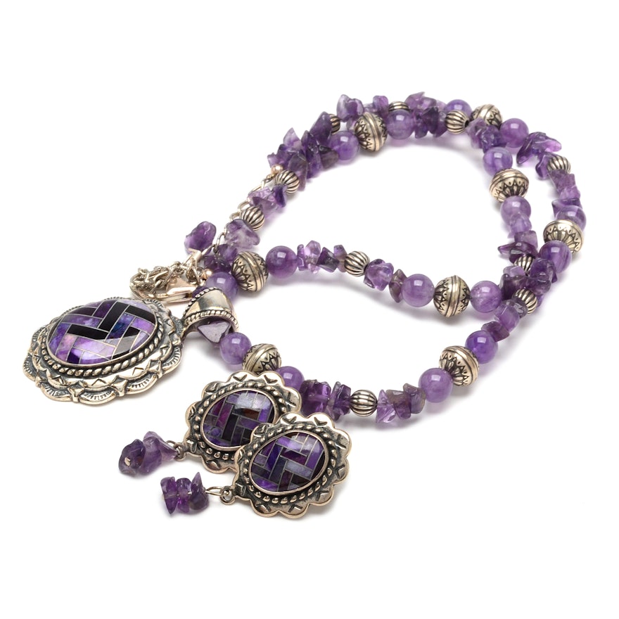 Carolyn Pollack for Relios Amethyst and Sugilite Earring and Necklace Set