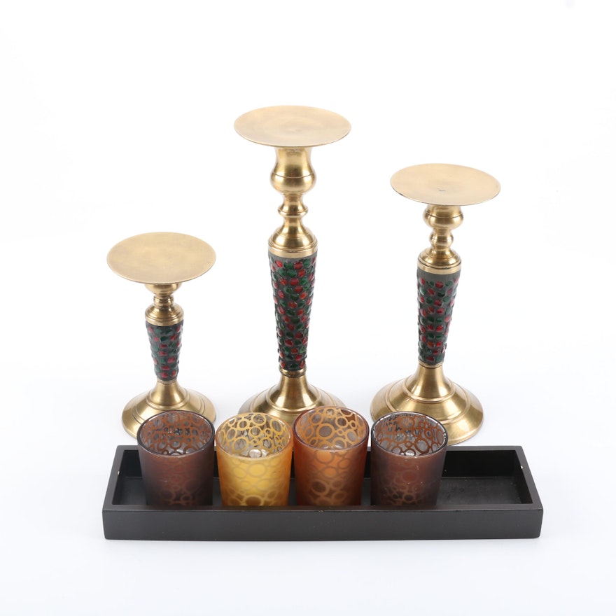 Brass and Glass Candle Holders