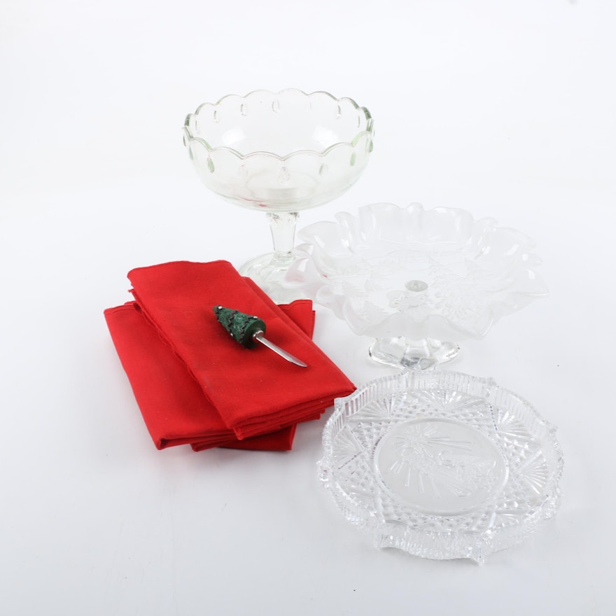 Seasonal Glass Candy Dishes and Cloth Napkins