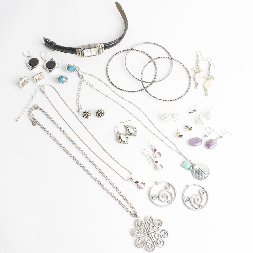 Assortment of Silver Tone Jewelry