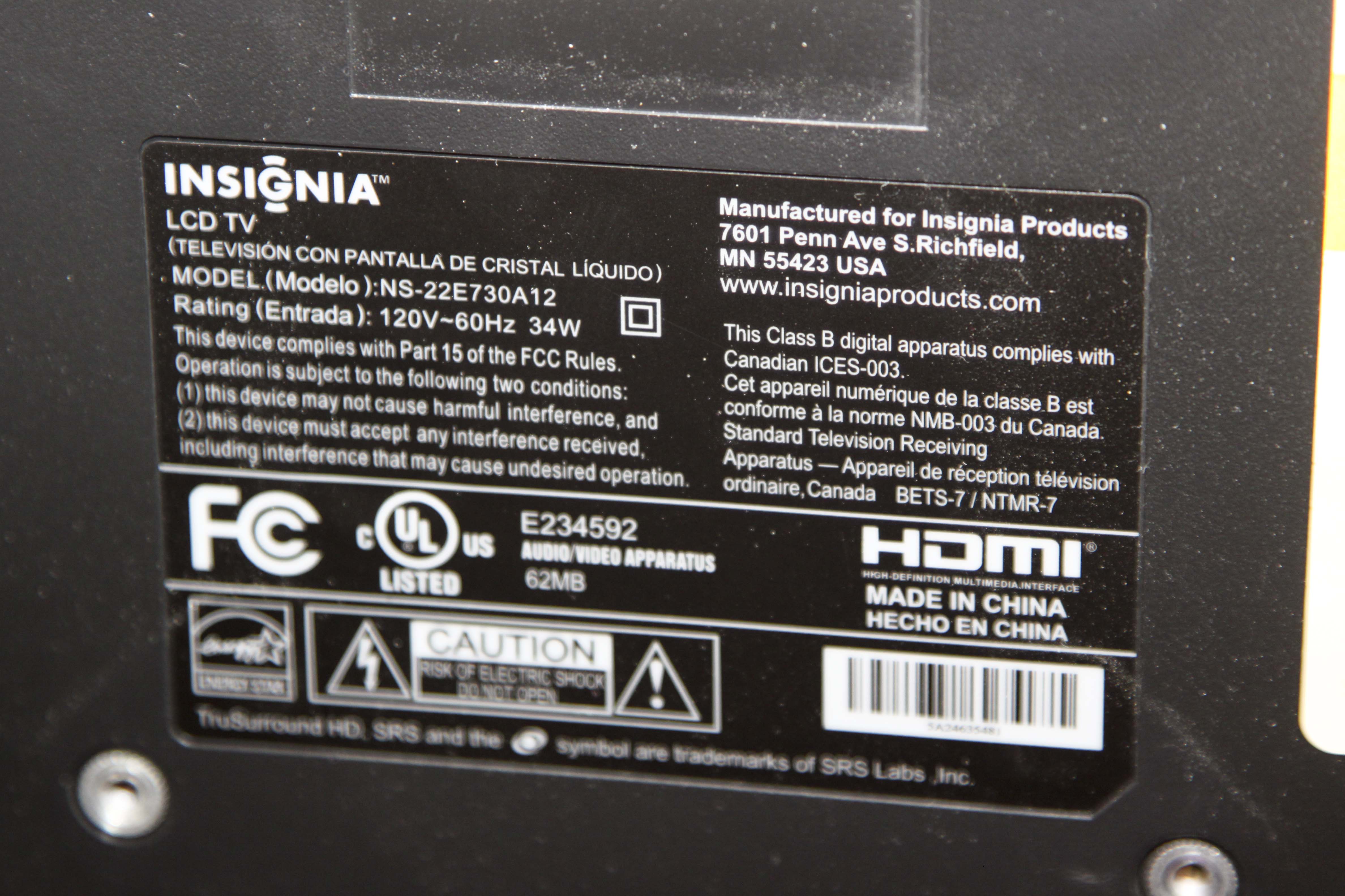 Insignia LCD 20" Television Monitors and Web Cam