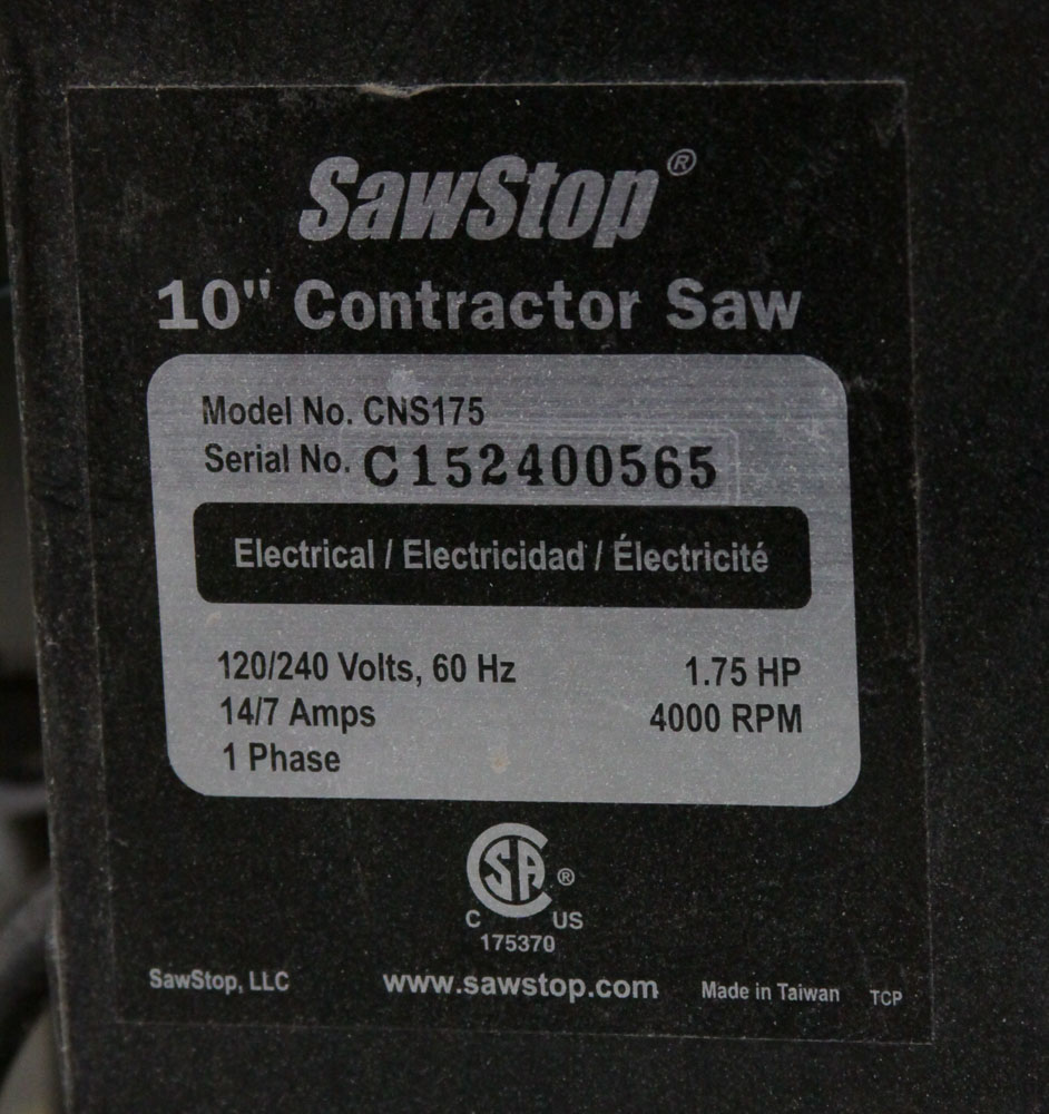 SawStop Contractor Saw and Brake Cartridge