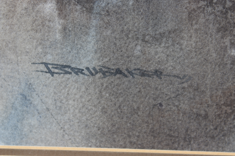 Robert Brubaker Watercolor Winter Barn Scene