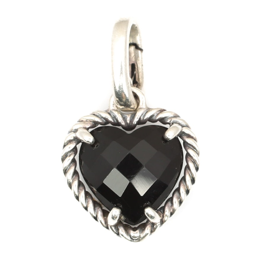 David Yurman Sterling Silver Black Onyx Heart Pendant