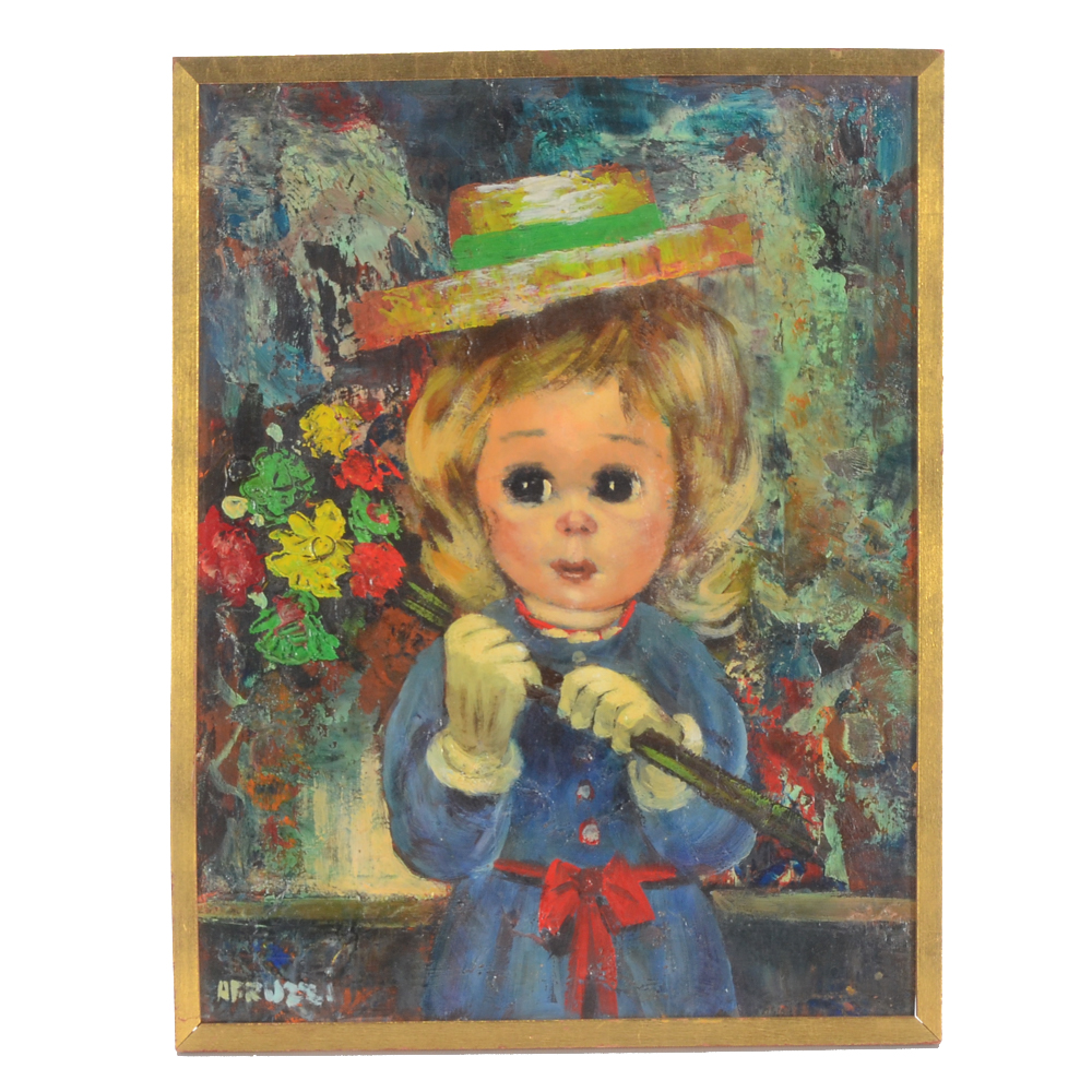 Abruzzi Signed Original Oil Painting "Girl with Flowers"