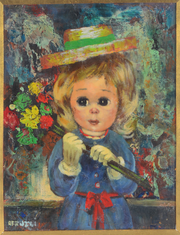 Abruzzi Signed Original Oil Painting "Girl with Flowers"