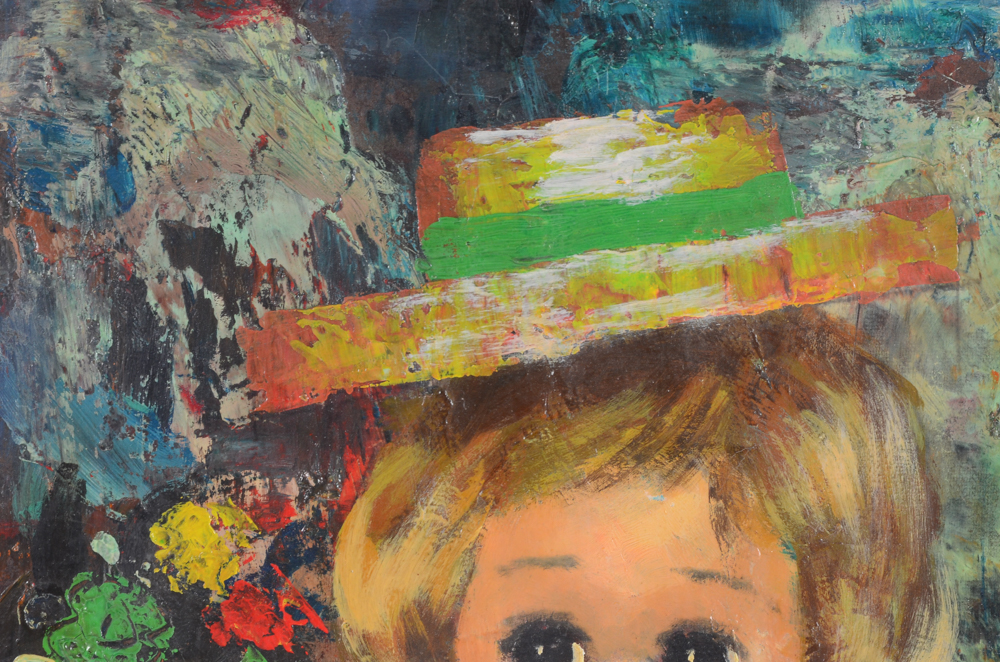 Abruzzi Signed Original Oil Painting "Girl with Flowers"