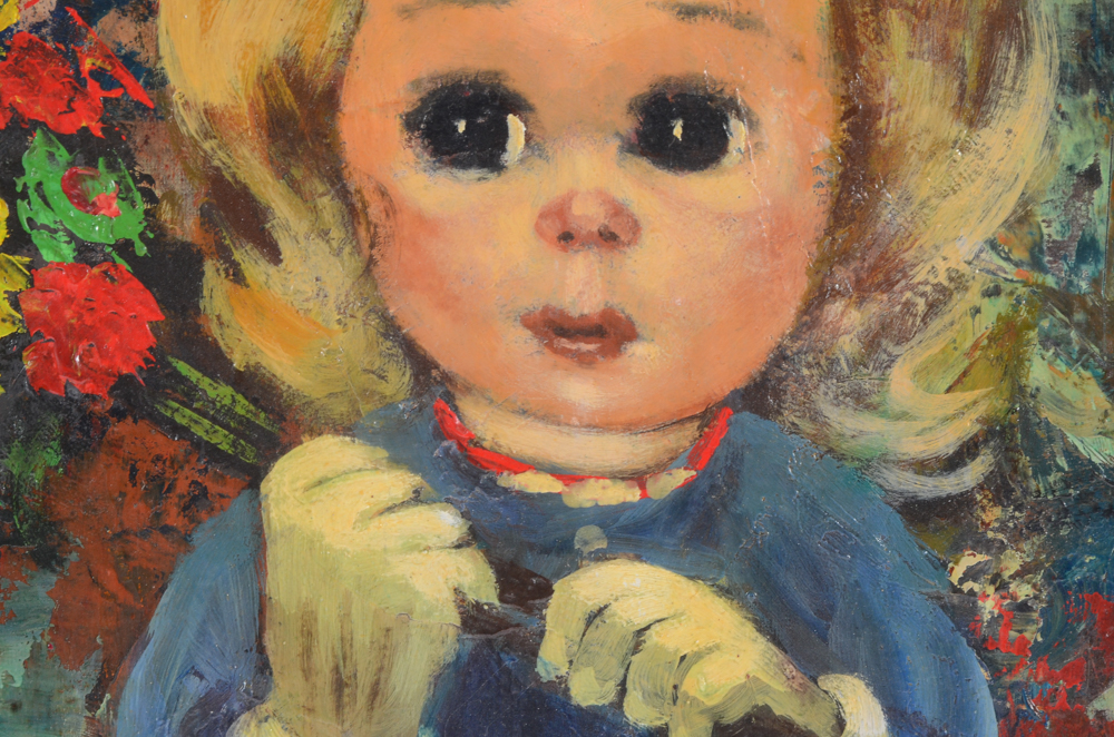 Abruzzi Signed Original Oil Painting "Girl with Flowers"