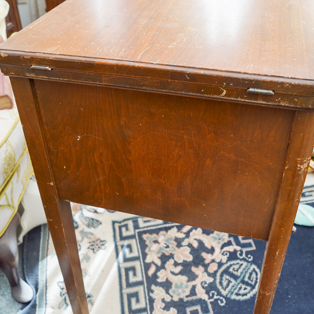 Vintage White Sewing Machine with Cabinet