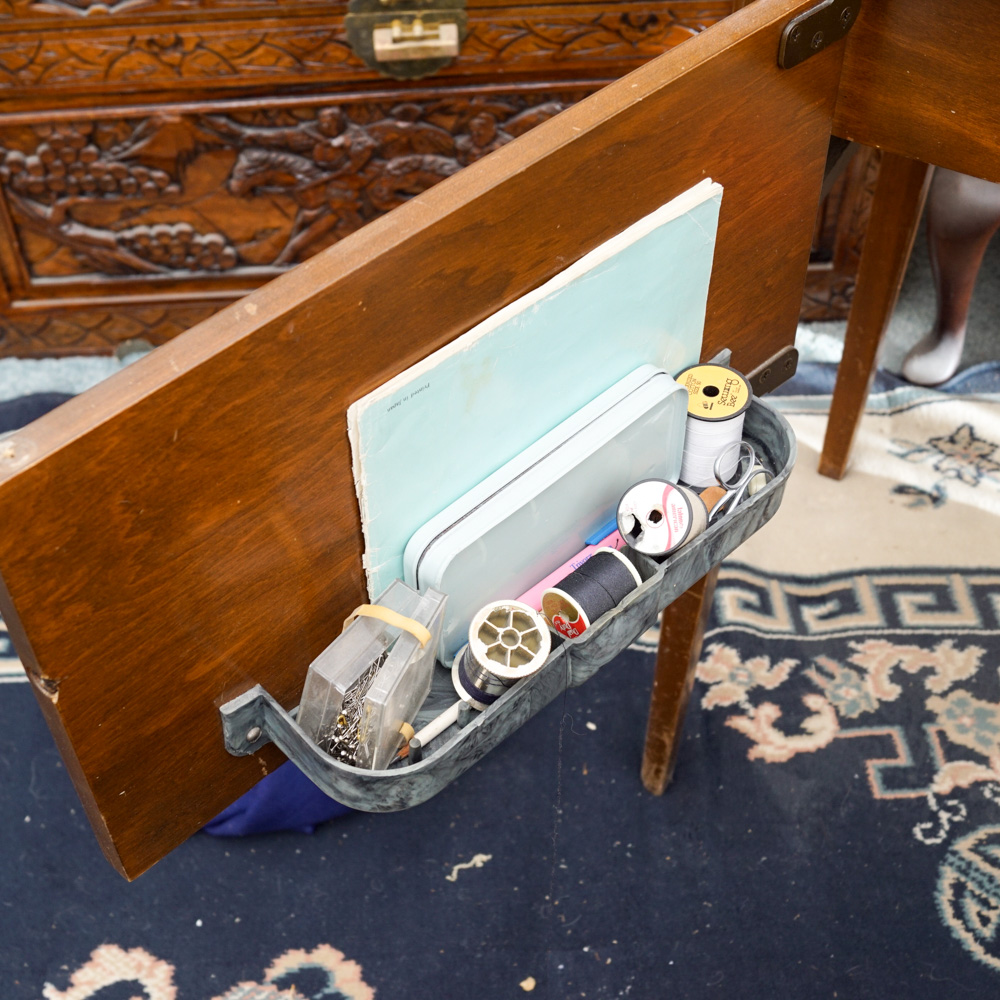 Vintage White Sewing Machine with Cabinet