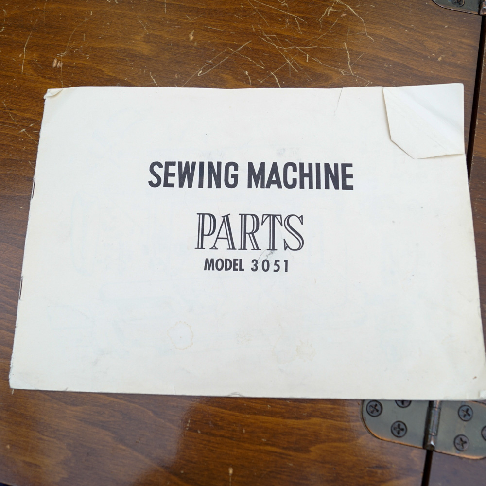 Vintage White Sewing Machine with Cabinet