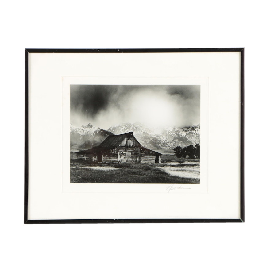 Black-and-White Photograph of Barn in Grand Teton National Park
