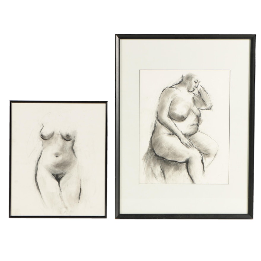 Charcoal Drawings on Paper of Nude Figure Studies