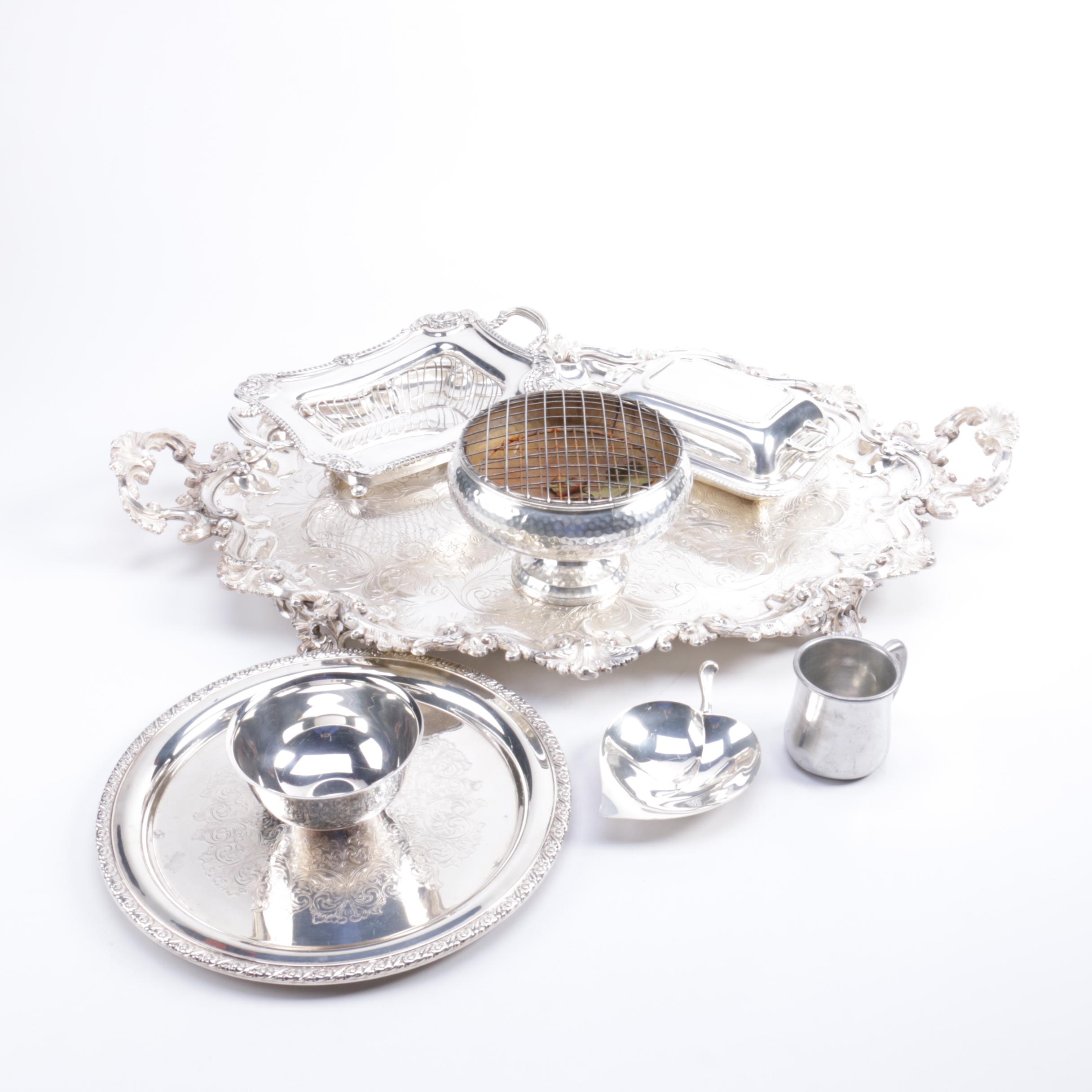 Friedman Silver Co. Covered Dish and Other Silver Plate and Pewter Serveware