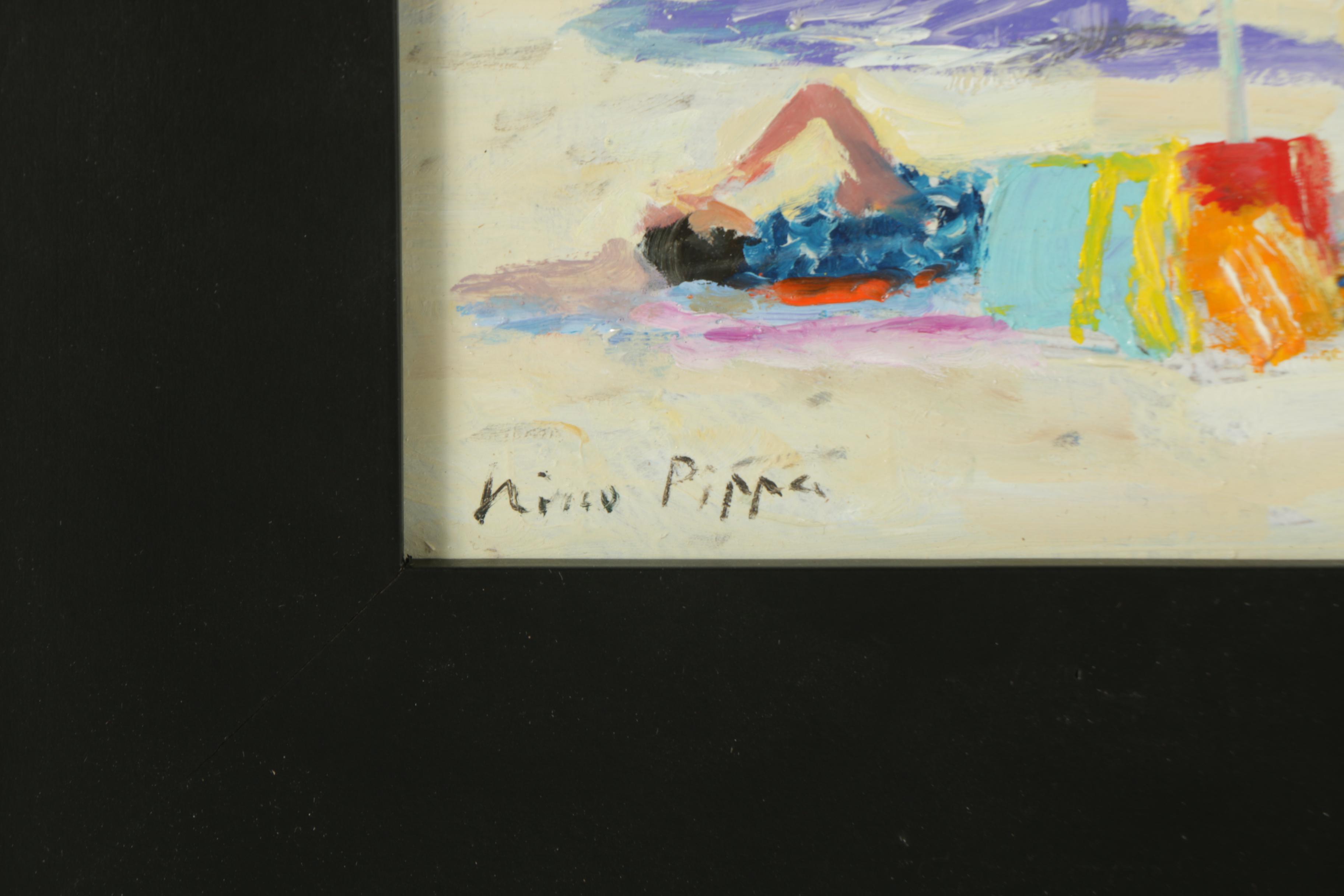 Nino Pippa Oil Painting on Board "French Riviera Beach Scene"