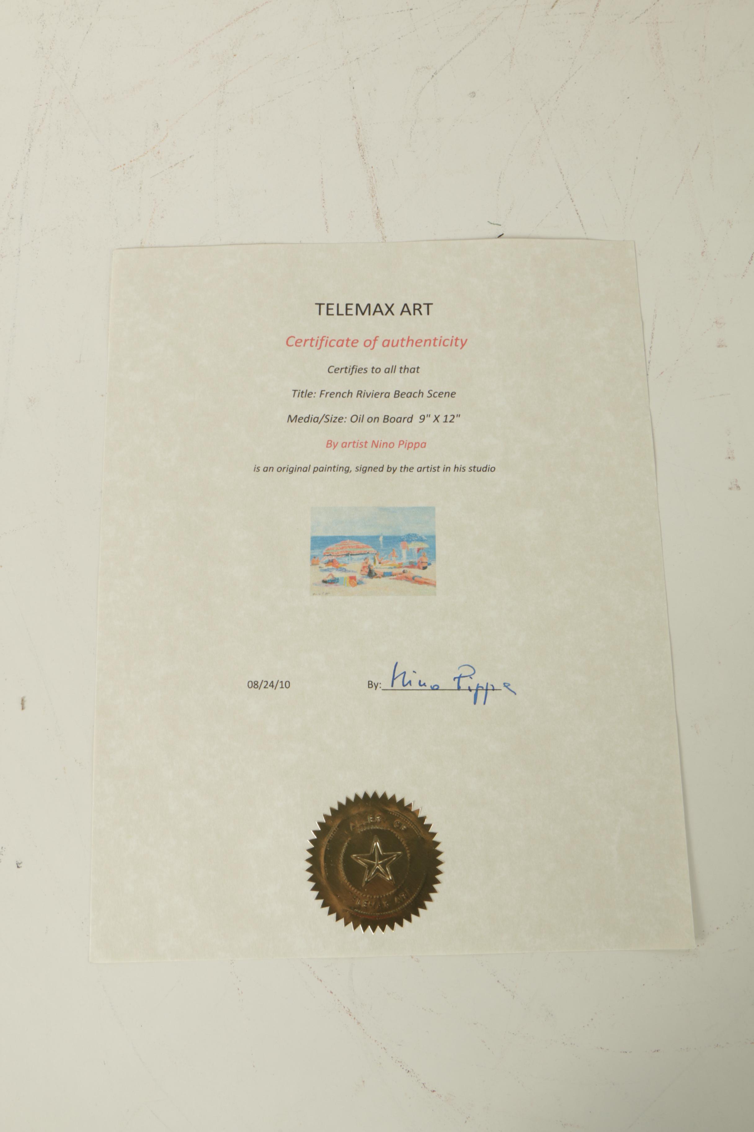 Nino Pippa Oil Painting on Board "French Riviera Beach Scene"