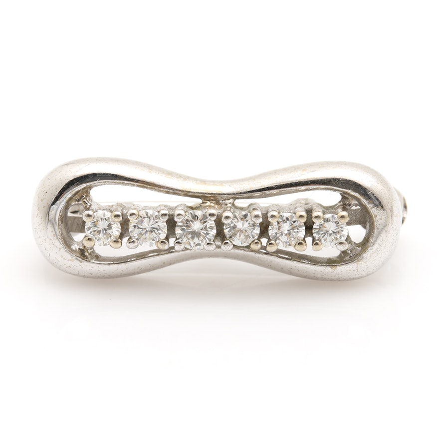 14K White Gold Diamond Brooch