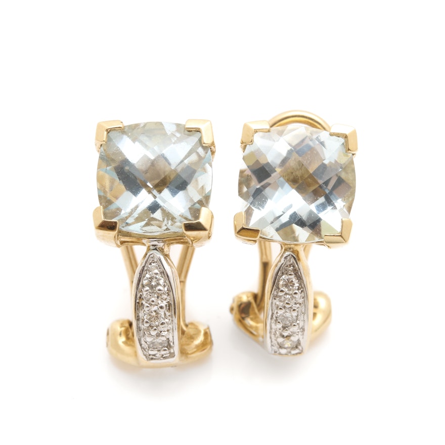 Effy Jewelry 14K Yellow Gold Aquamarine and Diamond Earrings