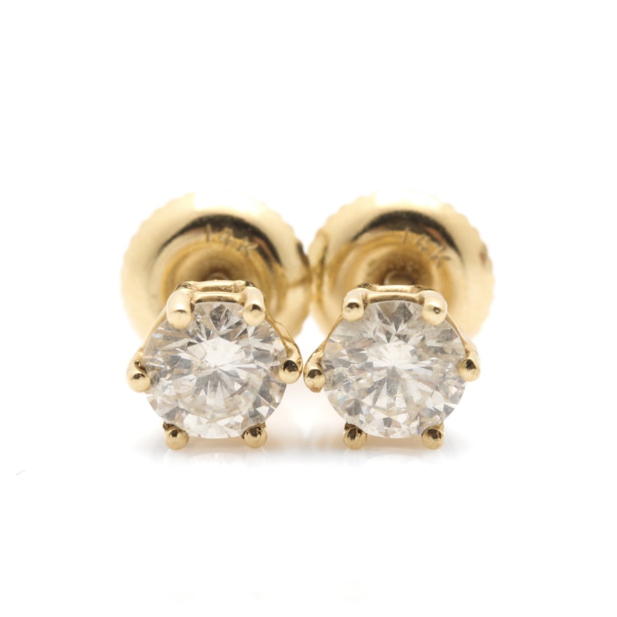 14K Yellow Gold Diamond Stud Earrings