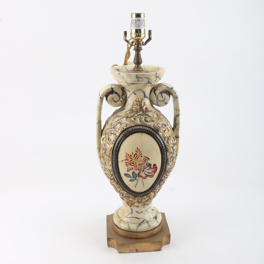 Ornate Hand-Painted Metal Urn Table Lamp by Jene's Collection