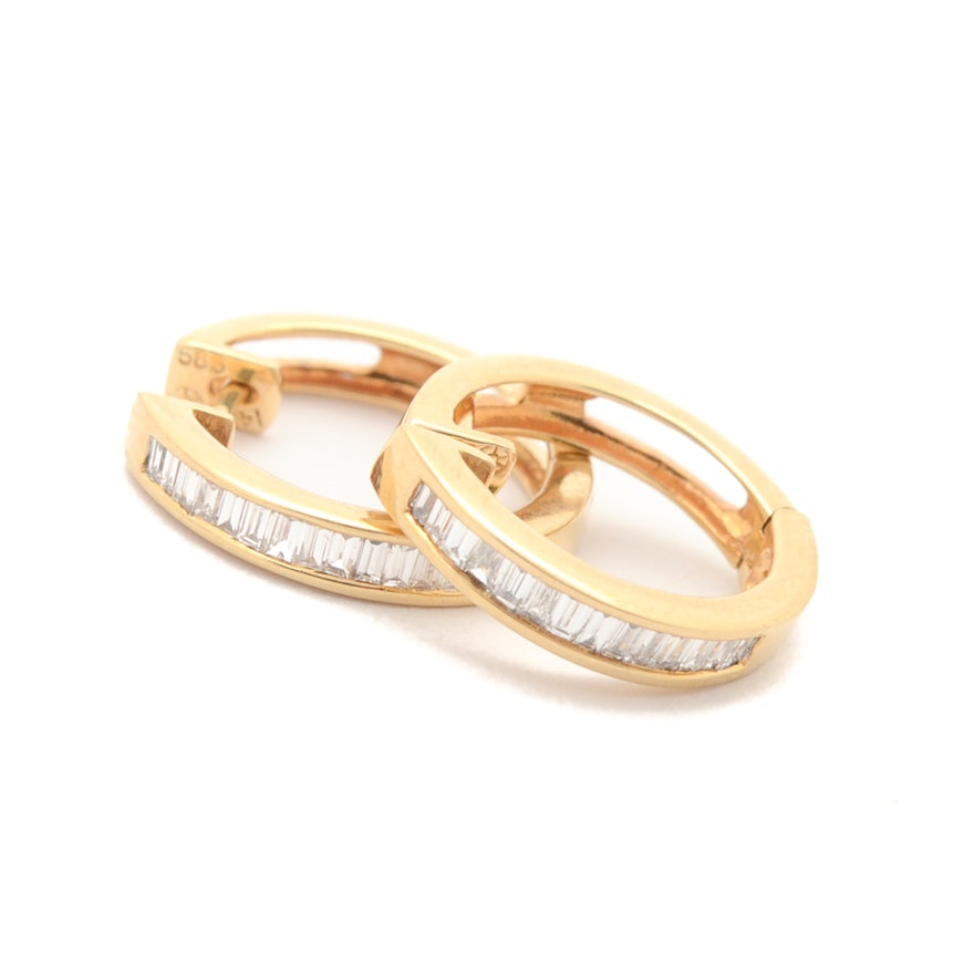 14K Yellow Gold Channel Set Baguette Diamond Earrings