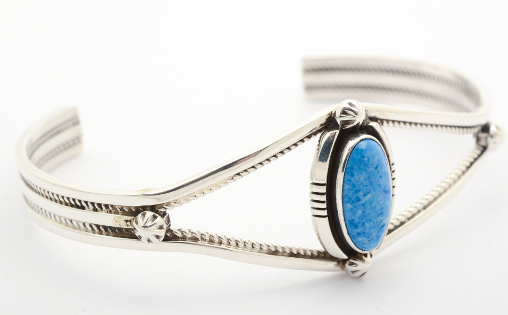 Sterling Silver and Imitation Sodalite Cuff Bracelet