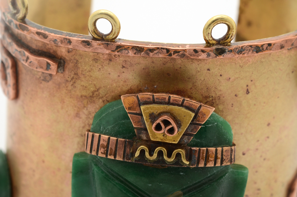 Large Copper and Brass Mayan Inspired Cuff Bracelet