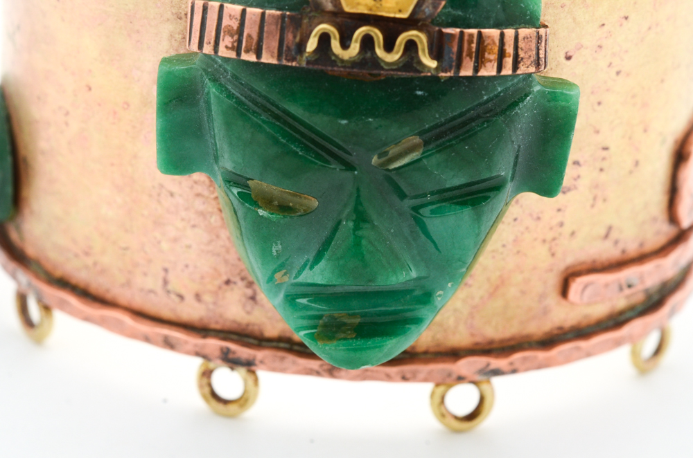 Large Copper and Brass Mayan Inspired Cuff Bracelet