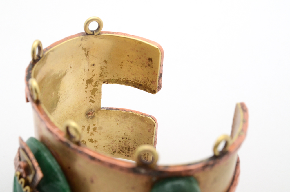 Large Copper and Brass Mayan Inspired Cuff Bracelet
