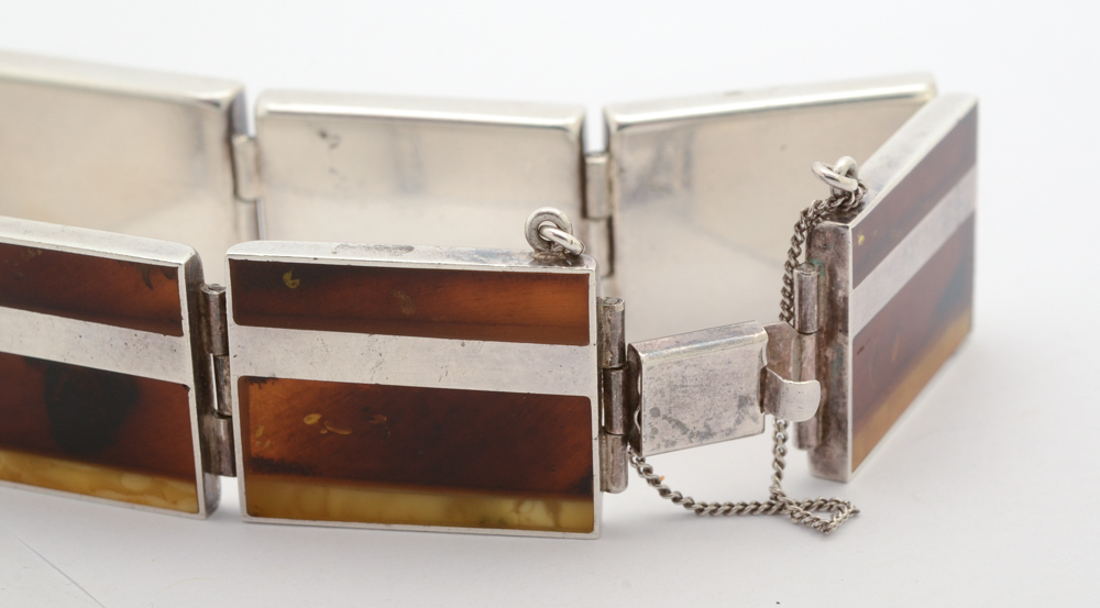 Vintage Amber Inlay Sterling Silver Bracelet and Ring